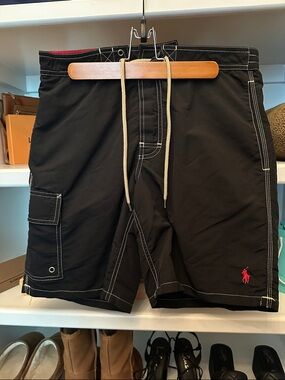 Polo by Ralph Lauren Black Swim Trunks with Red Pony